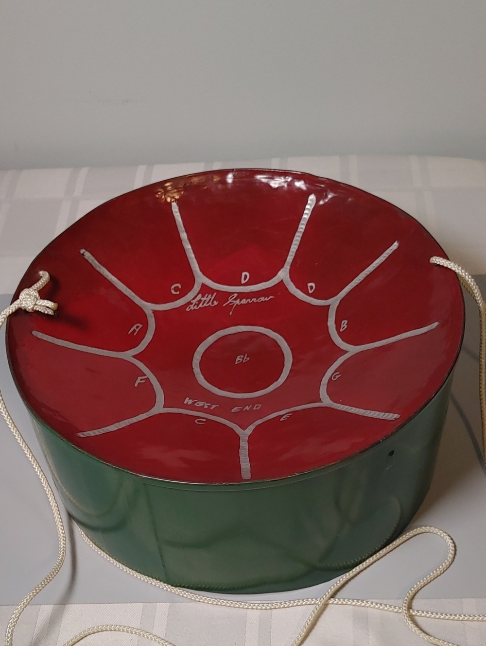 Vintage Little Sparrow West End Steel Drum, Red and Green